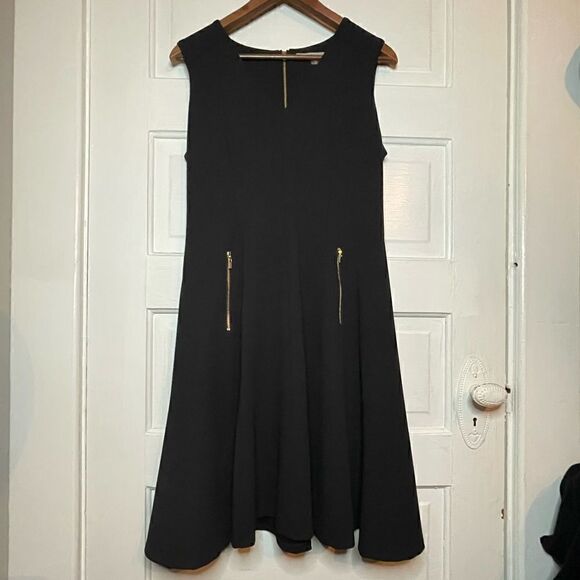 Marc New York Andrew Marc Sleeveless Shift Dress w/ Flare Hem & Exposed Zippers - Picture 1 of 9